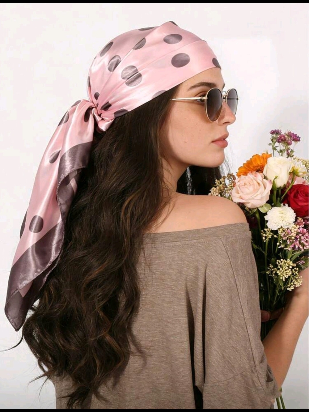 Silky Pink Polka Dot Headscarf